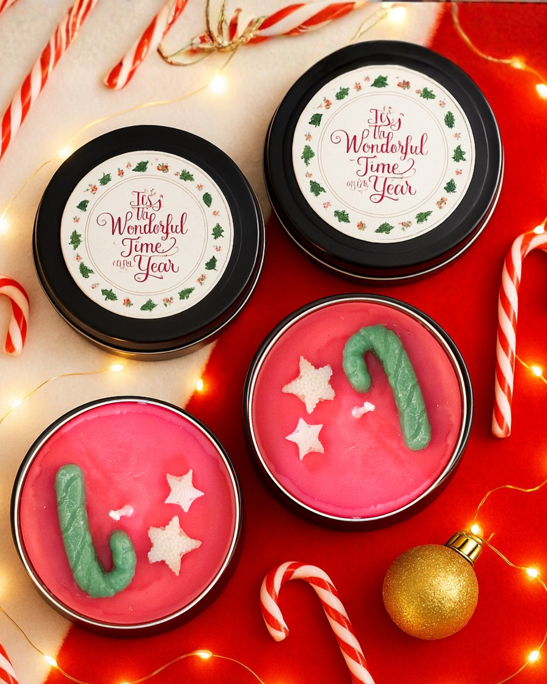 Candy Cane Tin Candle- Set of 2